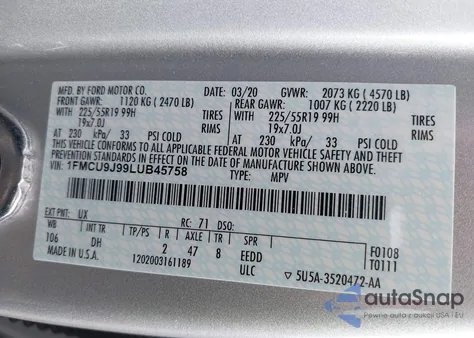 2020 Ford Escape Titanium from USA, damaged, VIN 1FMCU9J99LUB45758
